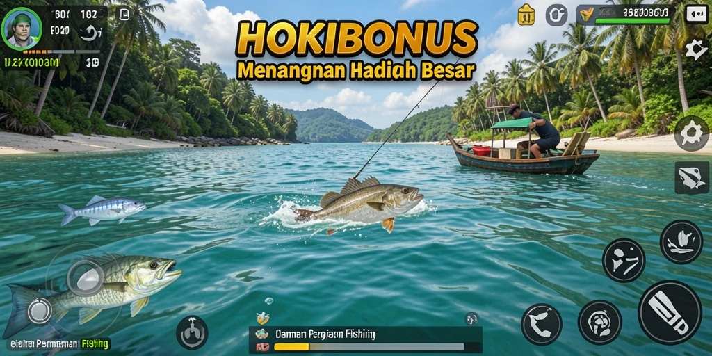 Screenshot gameplay HOKIBONUS yang menampilkan aksi memancing seru dan interaktif.