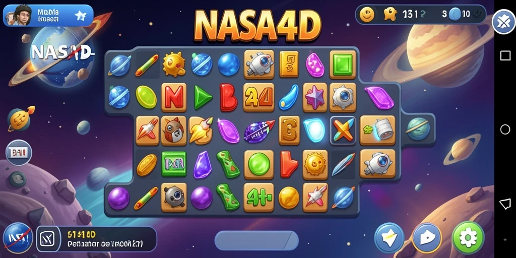 Tangkapan layar gameplay Match-3 dari NASA4D yang penuh warna.