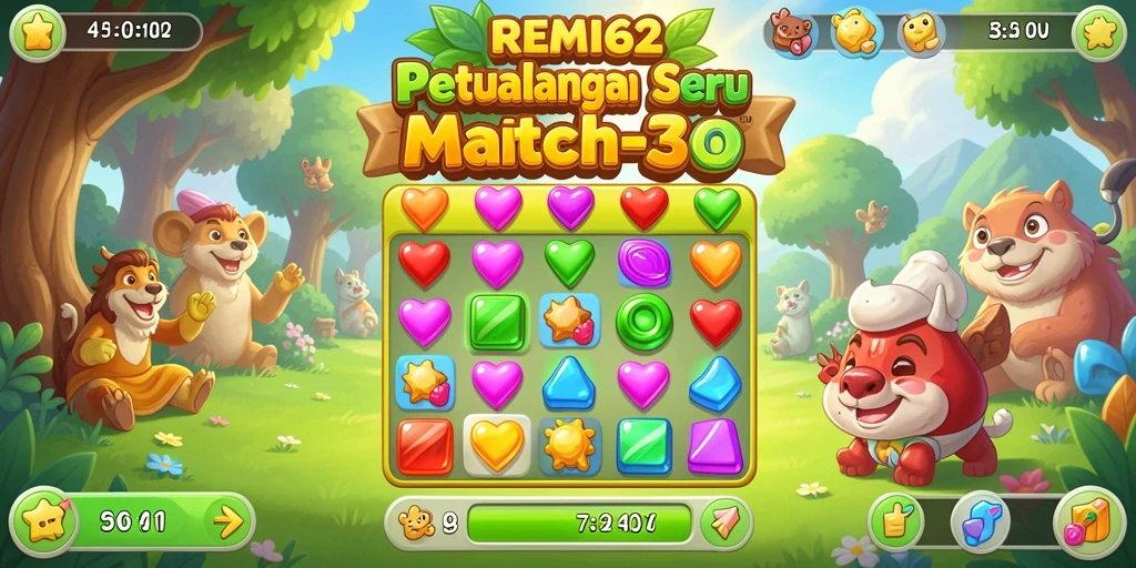 Screenshot REMI62 menampilkan gameplay menarik dalam permainan Match-3.